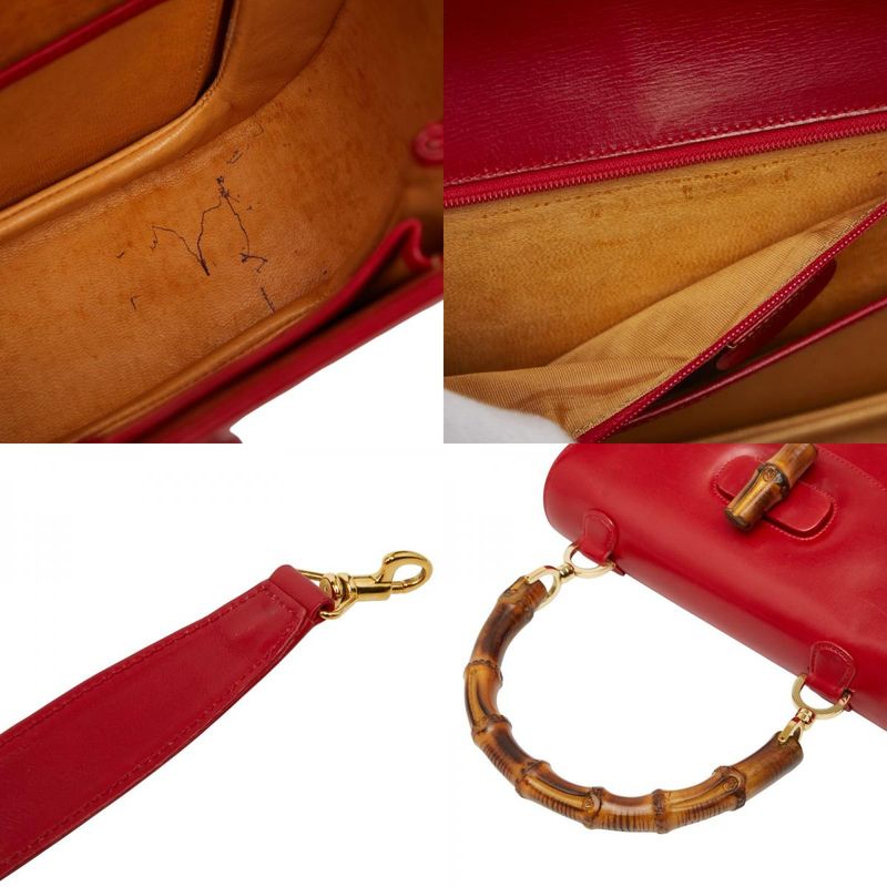Gucci Old Gucci Bamboo Handbag Shoulder Bag 2WAY 001 01 0633 Red Leather