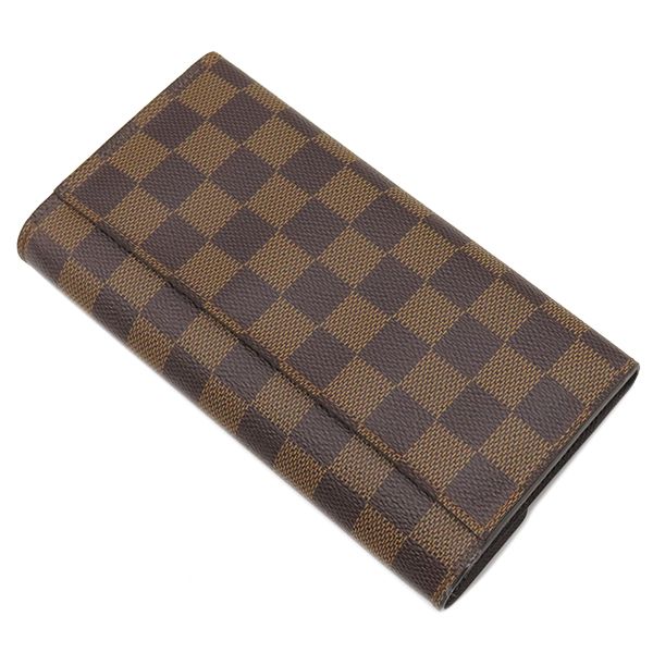 Louis Vuitton Long Wallet Portefeuille Sarah Damier Canvas Damier Ebene Gold