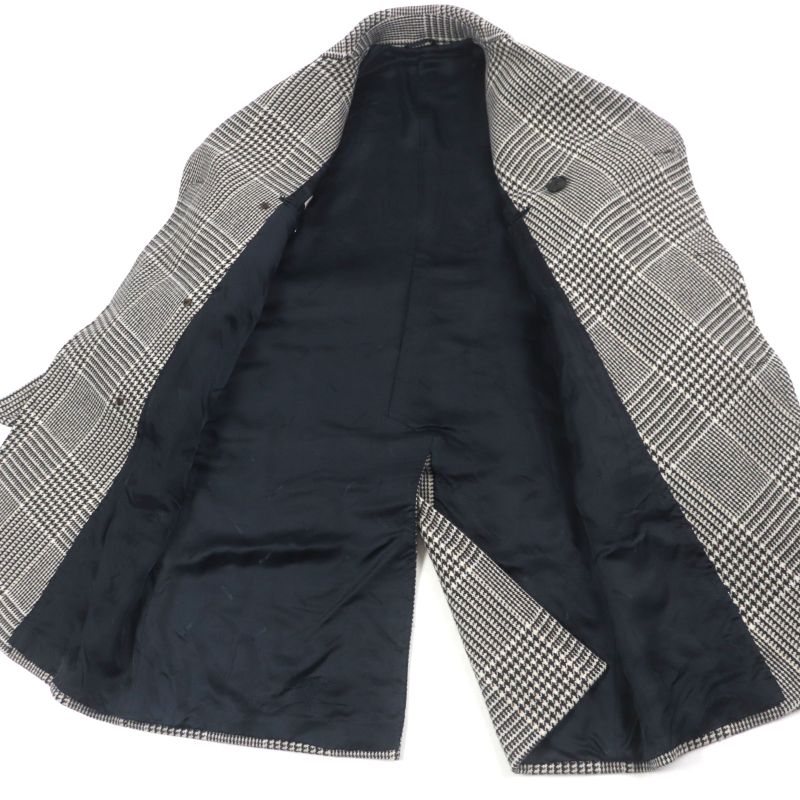 Hermes Wool Sheepskin Glen Check Belted Coat Brown 46 Genuine