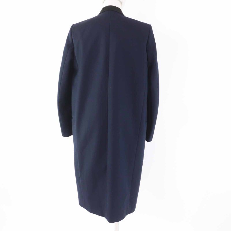 Celine 2 8h28/5065 Phoebe Philo Satin Lapel Crombie Coat Navy Black 34 Made In