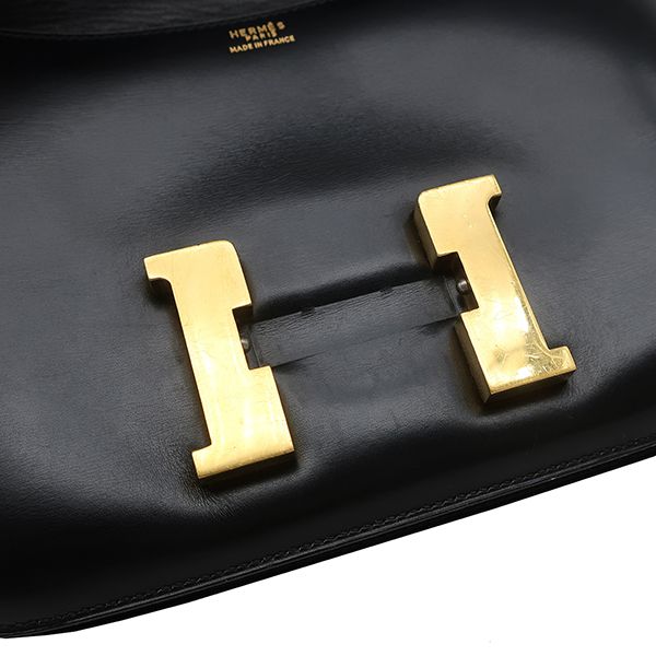 Hermes Shoulder Bag Constance 24 Box Calf Black Gold Hardware Black D Engraved