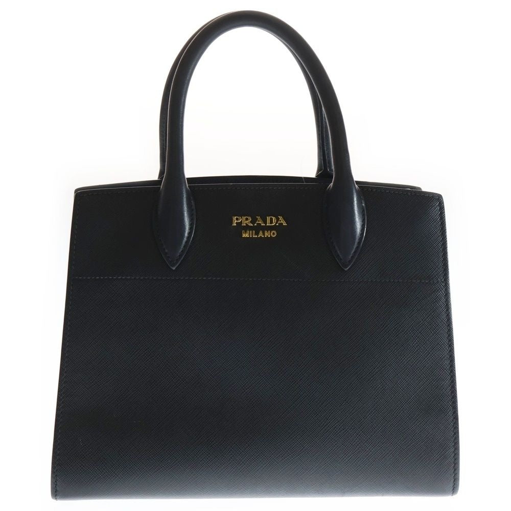 Prada Bibliotheque Handbag Tote Bicolor Black White Sapphire Leather