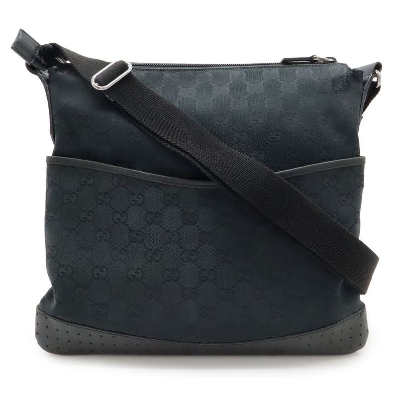 Gucci GG Canvas Shoulder Bag Messenger Crossbody Punching Leather Black