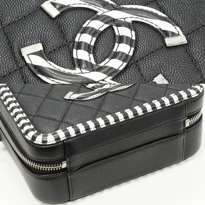 Chanel Chain Shoulder Bag Handbag CC Filigree Caviar Skin Black And White A93342