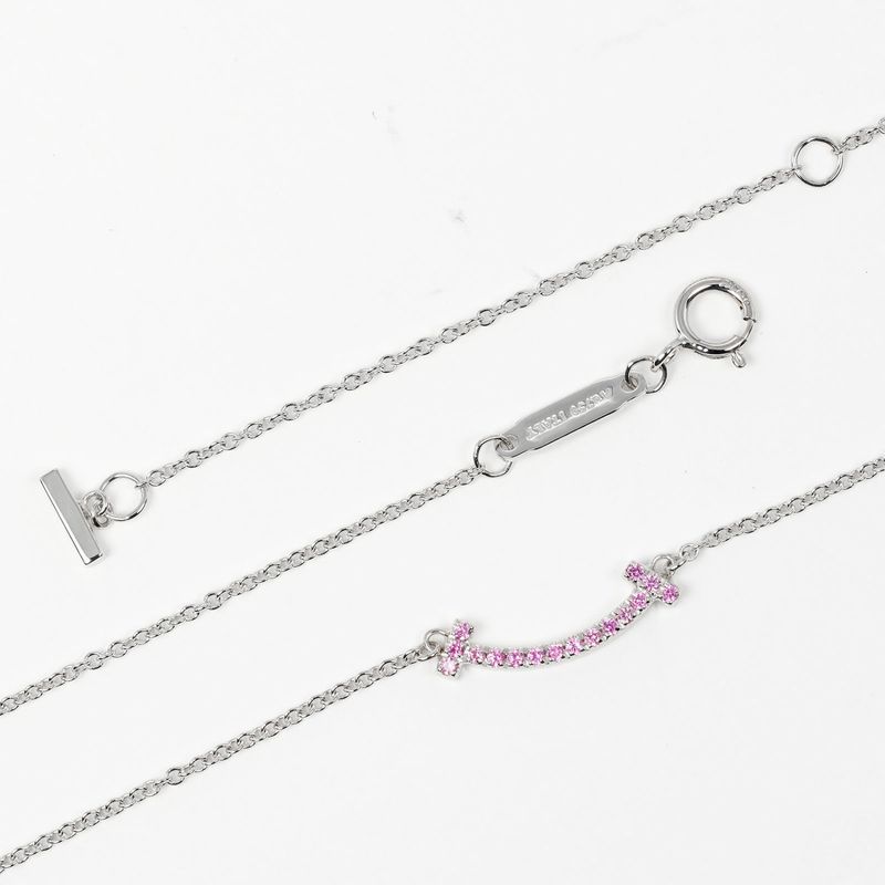 Tiffany & Co T-smile Mini 18K White Gold And Pink Sapphire Ladies 2.43g Necklace