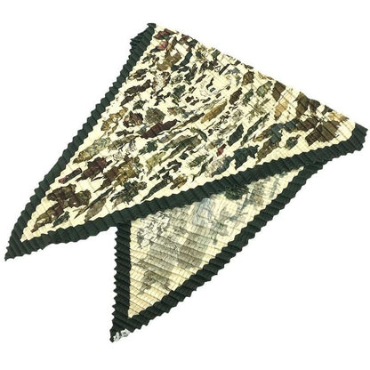 Hermes Pleated Carre Scarf Tourbillon Gale Swirl Falling Leaves Beige Khaki New