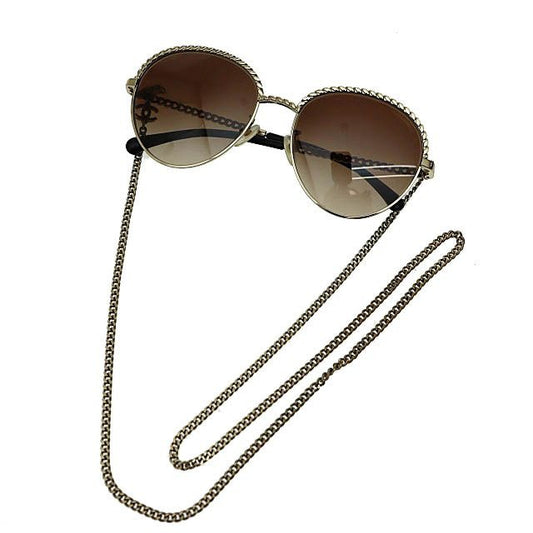 Chanel Pant Shape Coco Mark Chain Sunglasses Gold Black AA