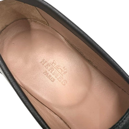 Hermes Paris Loafers Shoes Leather Black Silver Moccasins Flat Shoes Hhardware