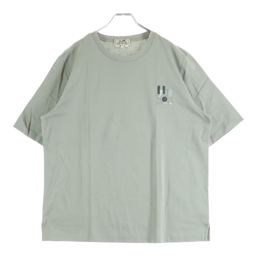 Hermes Leather Patch Crew Neck Short Sleeve T-Shirt Khaki