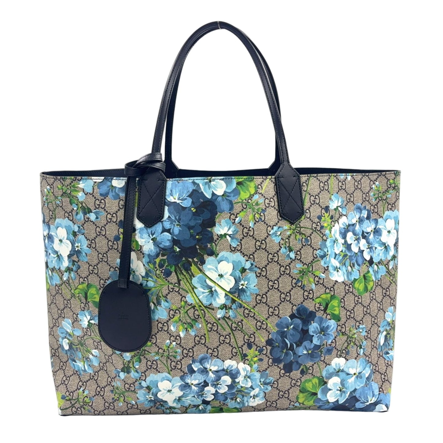 Gucci GG Blue Mus Reversible Leather Navy Beige Tote Bag