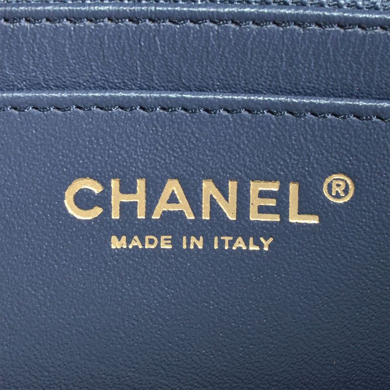 Chanel Matelasse Double Chain Shoulder Bag Caviar Skin Blue Gold Hardware Coco