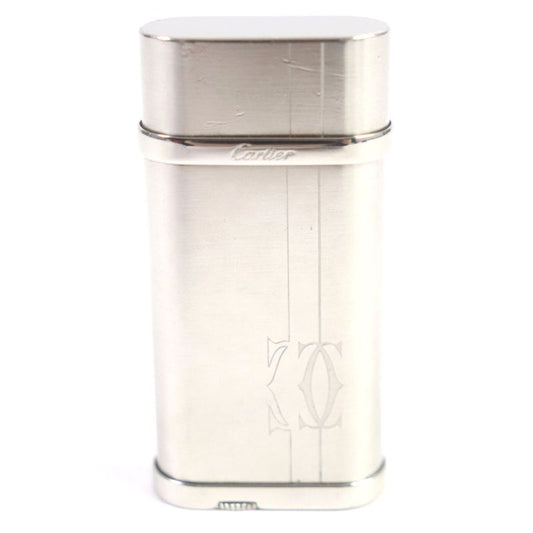  Cartier Oval Godron Logo Decor Roller Type Gas Lighter Silver