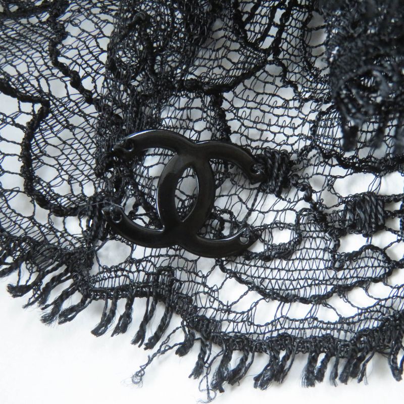 CHANEL Vintage 07P P30570 100% Silk Lace Dress With Coco Mark Black Beige 38