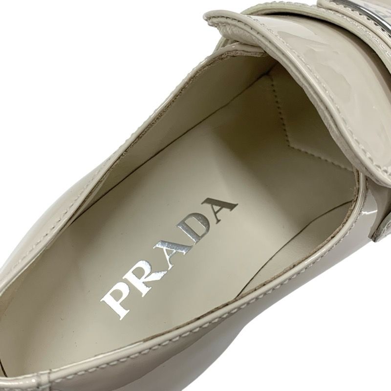 Prada Loafers Leather Shoes Patent Beige Triangle Logo