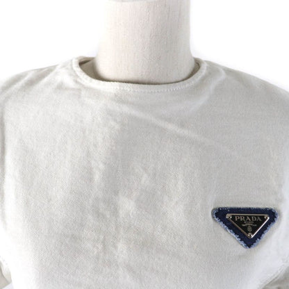 Prada 2021 Gft012 100% Cotton Cut-off Cropped Denim Top With Triangle Logo
