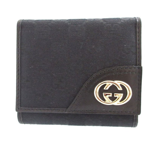 Gucci Interlocking G GG Canvas Leather Black Trifold Wallet 0871