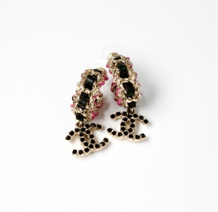 Chanel Earrings Earring Gold Black Pink Coco Mark Hoop