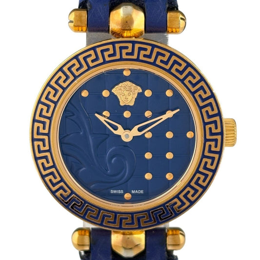 Versace Micro Vanitas Watch SS Leather Quartz Blue