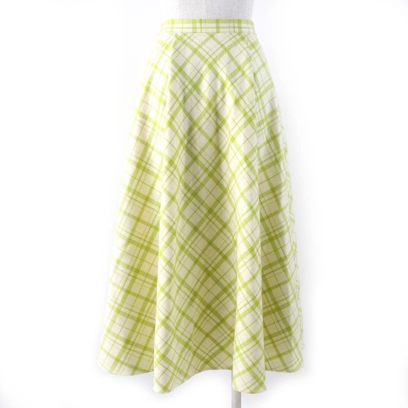 Christian DIOR 21AW 141j46a1342 100% Wool Logo Buckle Checkered Flared Skirt