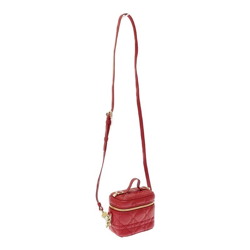 Dior Lady Dior Leather Micro Vanity Cannage Shoulder Bag Red 347394 Shoulder Bag