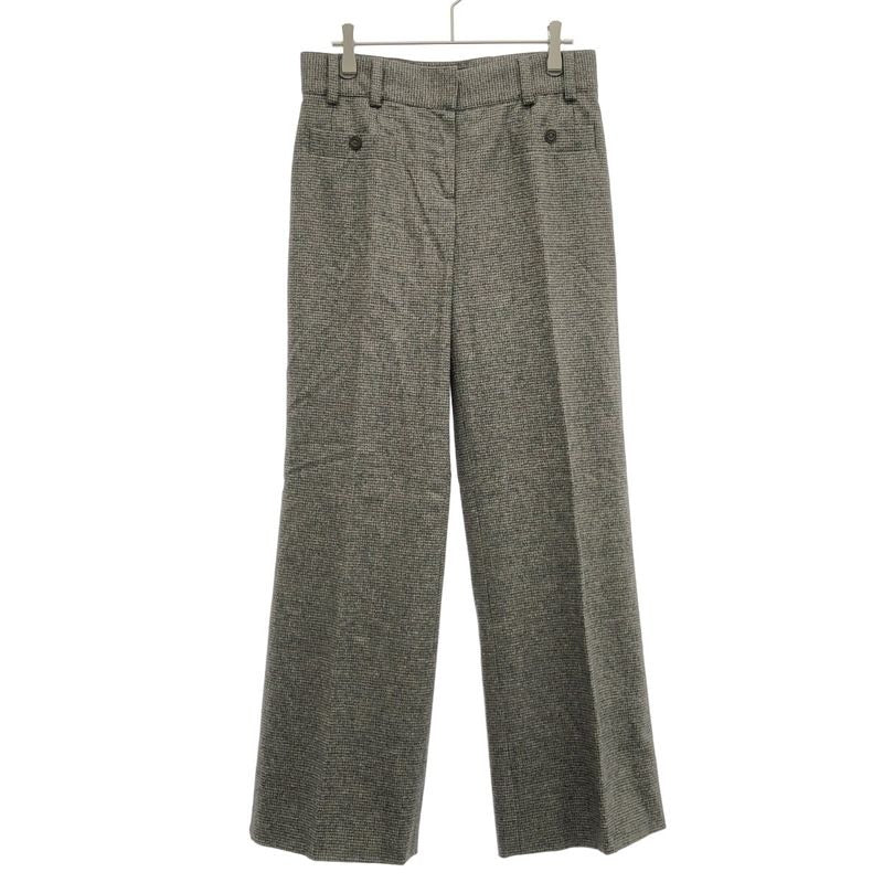 Chanel 2005 AW Coco Mark Button Check Wide Pants Gray 36