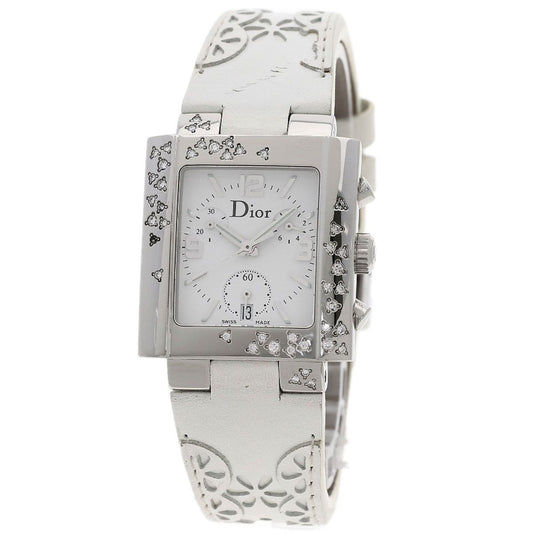 Dior Christian Riva Diamond Bezel Watch SS Leather