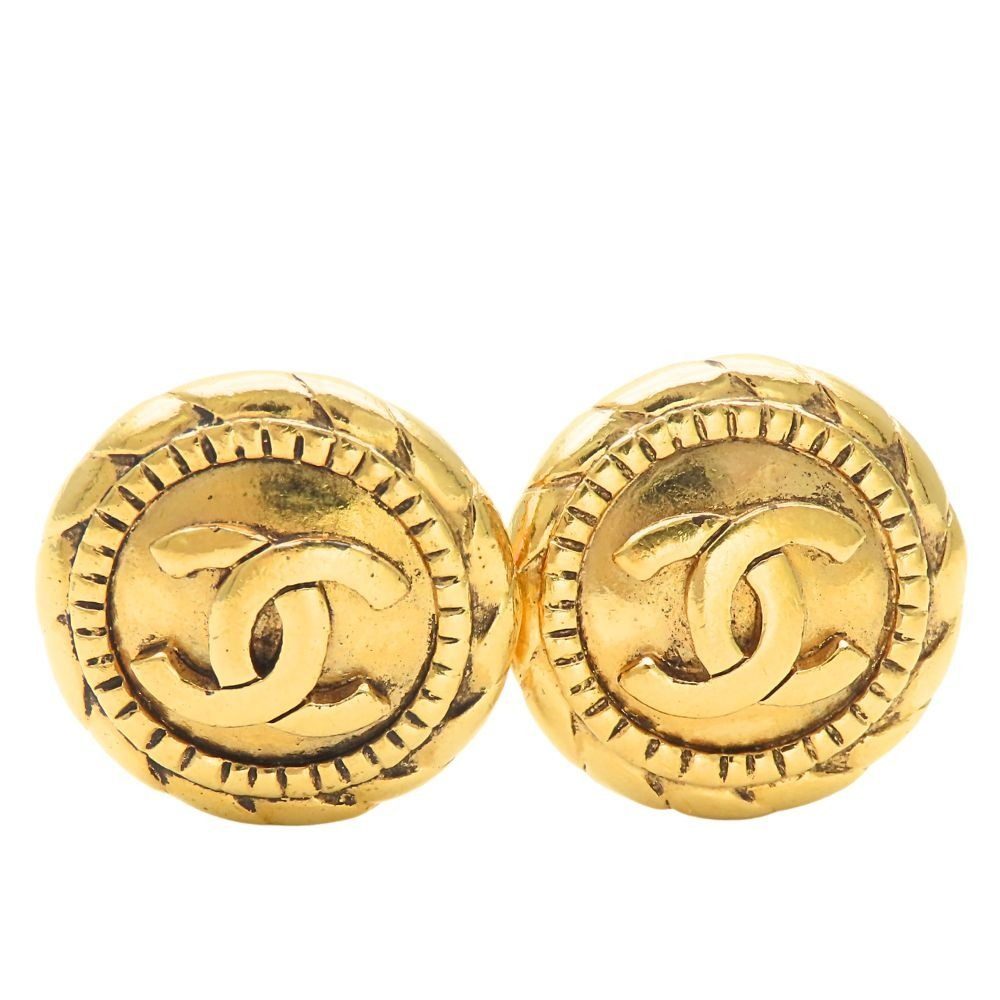 Chanel Earrings CC Logo Metal Gold Plated