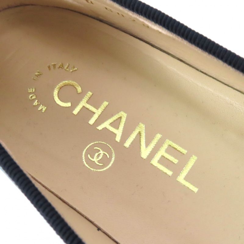 CHANEL G02819 Ballerina Coco Mark Ribbon Patent Leather Use Leather Flat Shoes