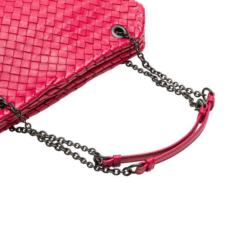 Bottega Veneta Intrecciato Chain Shoulder Bag Pink Leather Women Bottega Veneta