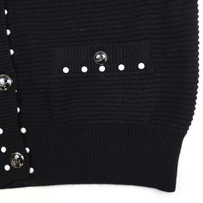 Chanel Faux Pearl Cashmere Cotton Knit Cardigan P53610k06955 Black 38