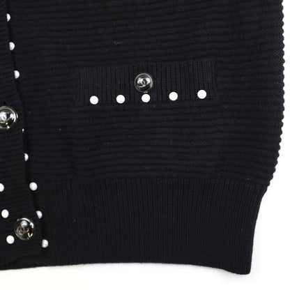 Chanel Faux Pearl Cashmere Cotton Knit Cardigan P53610k06955 Black 38