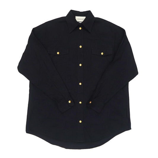 Gucci Long Sleeve Shirt Gold Logo 40 BK Button Back Print