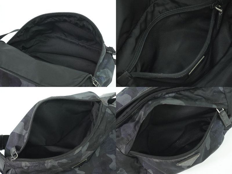 Authentic Prada Camouflage Pattern Messenger Bag Nylon Black Gray Navy Bag