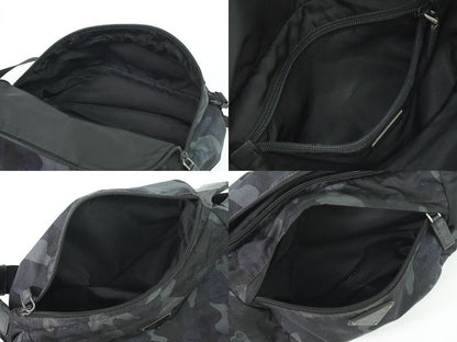 Authentic Prada Camouflage Pattern Messenger Bag Nylon Black Gray Navy Bag