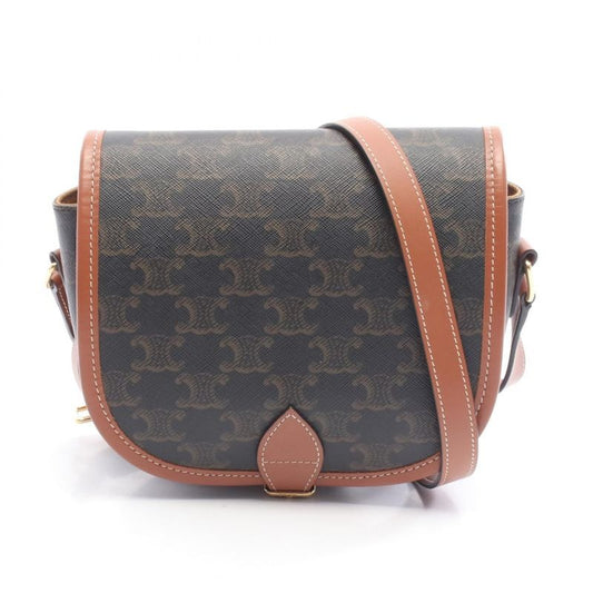 Celine Shoulder Bag Folco Medium Triomphe Black Brown Coated