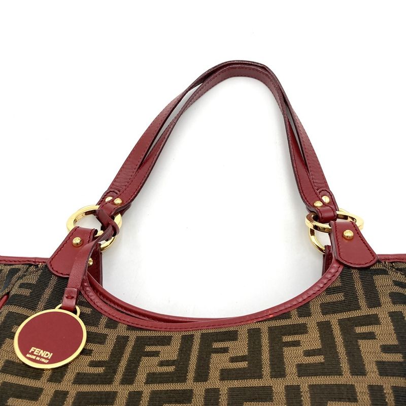 Fendi 8bh156 Handbag Tote Bag Canvas Brown Red Women
