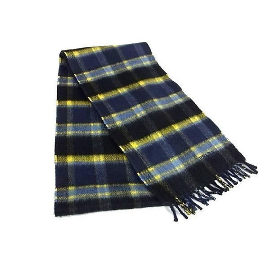 Prada Scarf Navy Yellow Cashmere Plaid Fringe