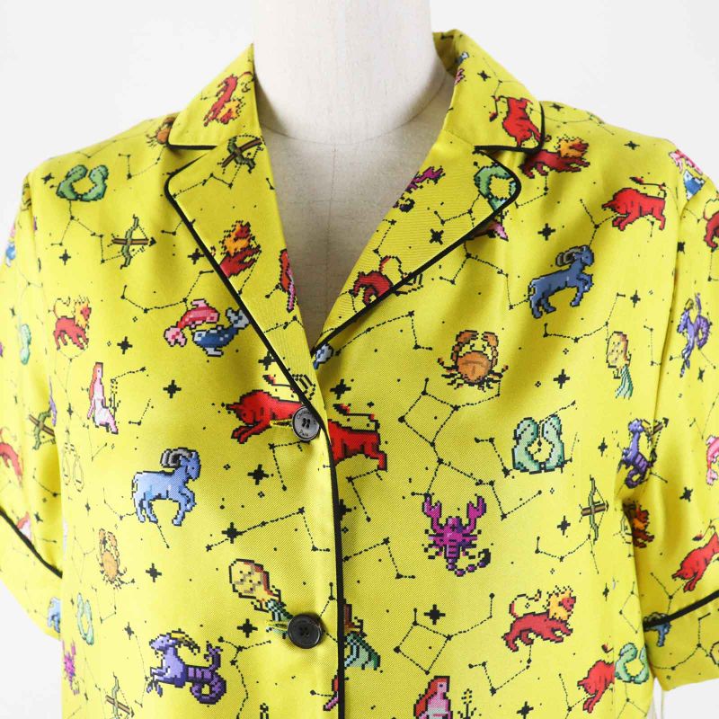 Christian DIOR 22AW 241v29a6633 100% Silk Zodiac Pixel Short Sleeve Shirt
