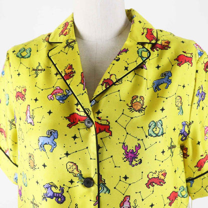 Christian DIOR 22AW 241v29a6633 100% Silk Zodiac Pixel Short Sleeve Shirt