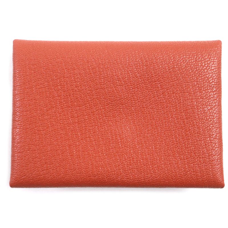  Hermes Calvi Duo Brick Silver Hardware Chevre Mizor Leather Coin Case W