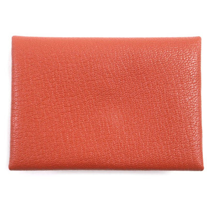  Hermes Calvi Duo Brick Silver Hardware Chevre Mizor Leather Coin Case W