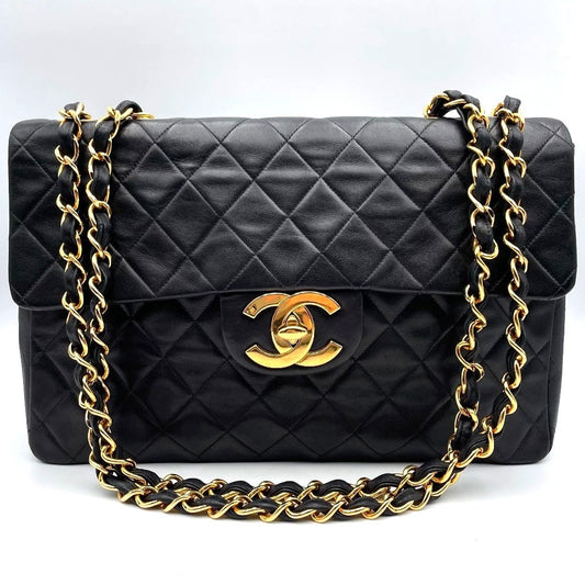 CHANEL Jumbo Maxi XL 24K Gold Flap Bag Lambskin Chain Shoulder Black