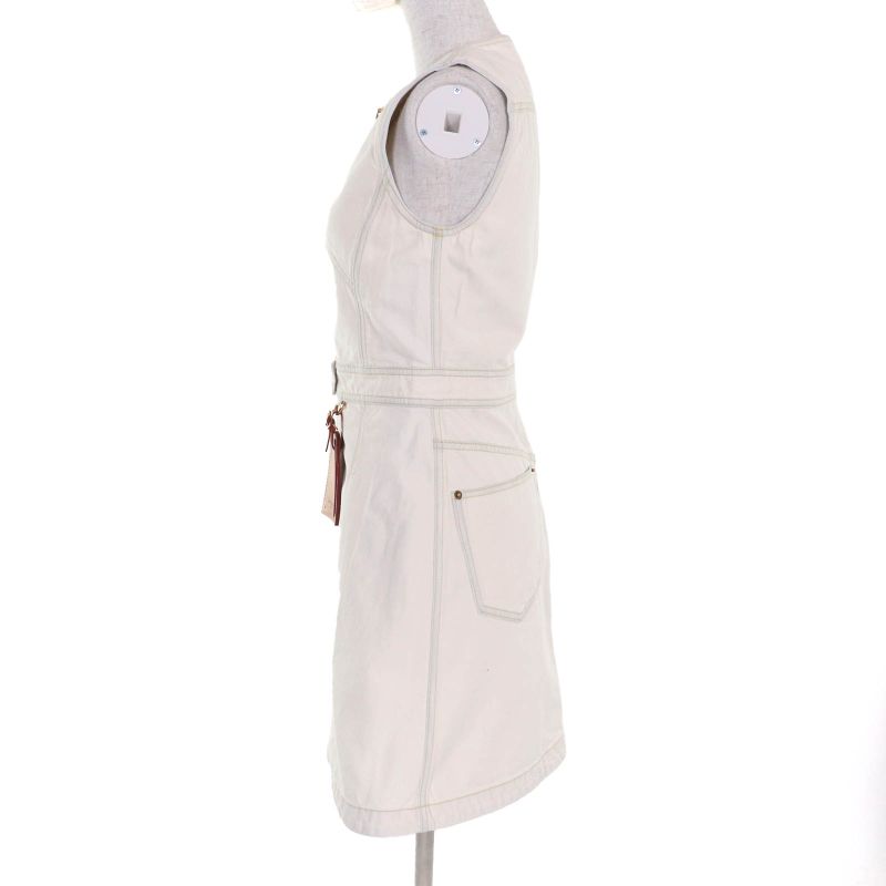 Louis Vuitton 23SS A-line Bleached Denim Zip-up Dress Ivory 36 With Hanger And