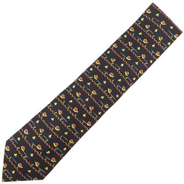 Hermes Necktie Snail and Butterfly 9cm (3.54in) Silk Black and Multicolor Black