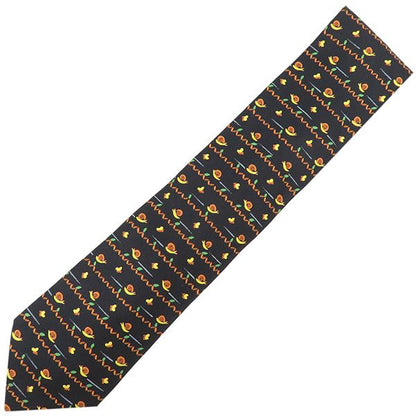 Hermes Necktie Snail and Butterfly 9cm (3.54in) Silk Black and Multicolor Black