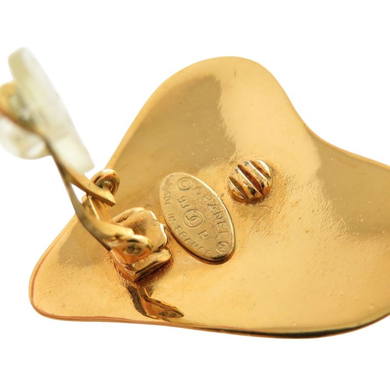 Chanel Vintage Coco Mark Heart Metal Gold Earrings 0179 Chanel