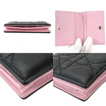 Christian Dior Card Case Cannage Leather Black Pink Business Card Holder Small