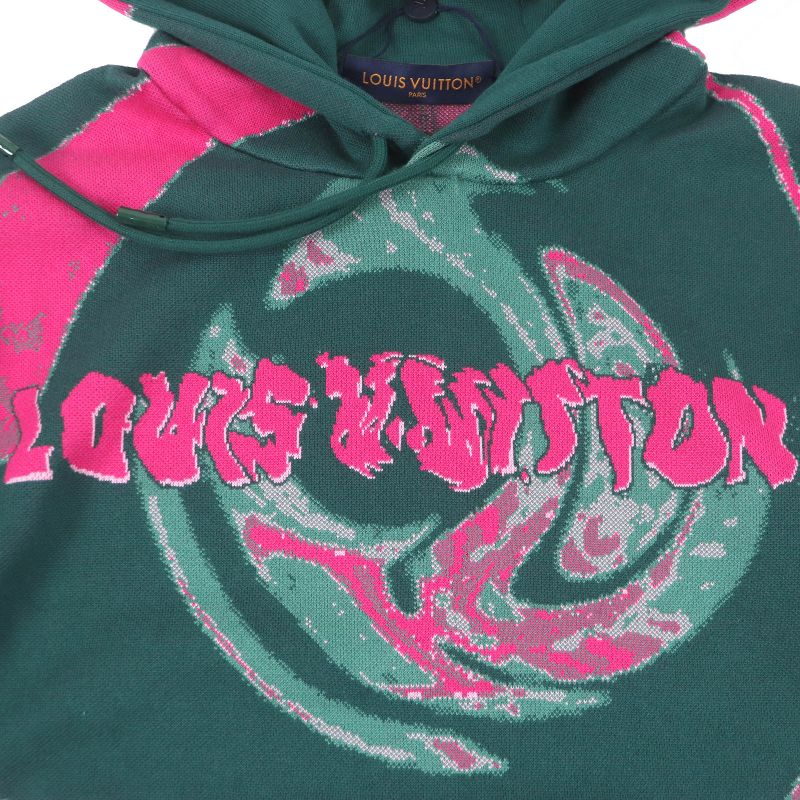 Louis Vuitton 2023 100% Cotton Graphic Logo Marble Pullover Hoodie Green XL