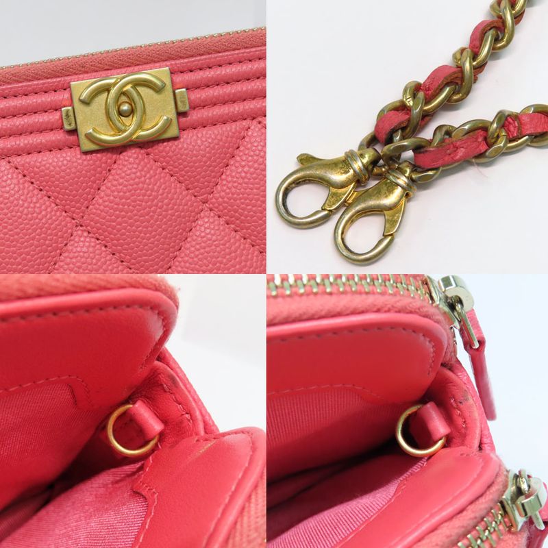 Chanel Boy Chanel Chain Clutch A84069 Wallet Bag Caviar Skin Pink