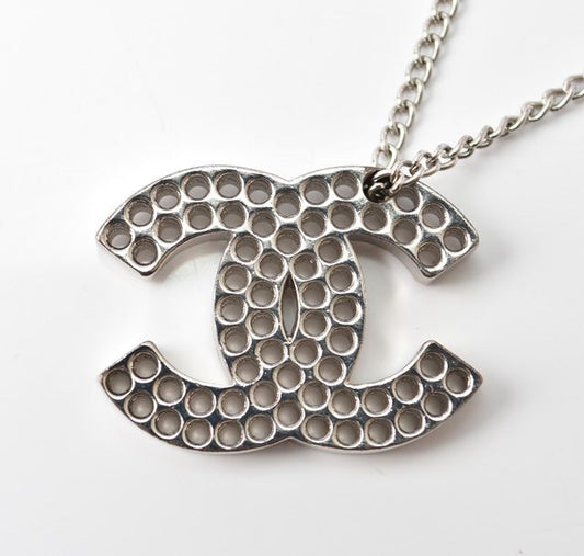 Chanel Necklace Pendant Coco Mark CC Perforated Silver A27967 230655